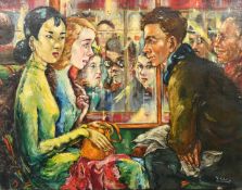 Hedi Schick (1906-1999) Austrian, Figures either side of a window, oil on canvas, signed, 28