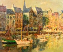 Andre Gisson, (1921-2003), 'The Port of Honfleur', oil on canvas, signed, inscribed verso on