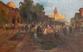 K. Schwartz / Karl Kaufmann (1843-1905) Austria, figures in a busy North African marketplace, oil on