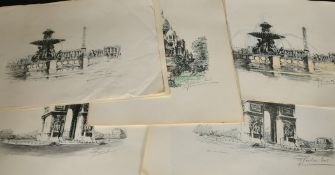 Gena Pechaubes (b. 1923) French, a group of Parisian scenes, some hand-coloured with pencil and