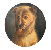 Circle of Landseer, a head study of a dog, oil on board, 11
