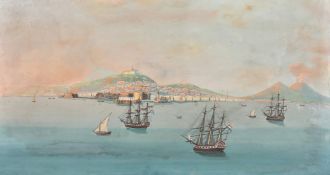 Neapolitan School (19th Century), Naples coastline with ships and Vesuvius in the distance, 13