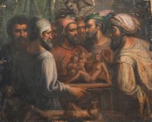 19th Century Continental School, a group of cognoscente gathered around a sculpture, chalk, 15.25