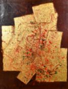 J.M. Lependre, circa 1979, A group of three abstracts with applied gold decoration, oils on