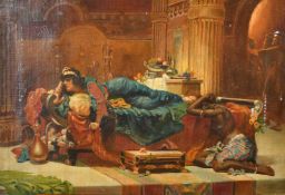 After Ernest Normand, 'Queen Vashti Deposed', oil on canvas, indistinctly signed, 9