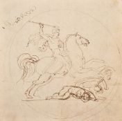 Circle of John Flaxman, A mounted warrior vanquishing his foes, sepia ink, 7