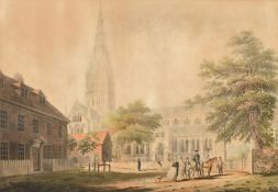 After Edward Dayes, Circa 1798, two views of Salisbury, a pair of hand-coloured prints, 12.5
