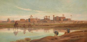 Frederick Goodall (1822-1904) British, 'On the Banks of the Nile', figures and livestock by the