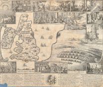 Wenceslaus Hollar, Map of England and view of Prague with scenes of the beginnings of the Civil War,