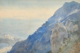 Mrs Basil Johnson nee Percival, 'View of Eze, France Am', watercolour, inscribed on label verso, 8.