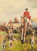 Circle of Thomas Blinks, A hunt in full cry, watercolour, indistinctly signed, 11