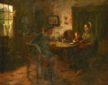 Late 19th/Early 20th Century Dutch School, a family in a cottage interior, oil on canvas,
