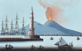 Neapolitan School, A pair, Vesuvius from the harbour, gouache, both inscribed, each 15.25