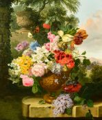 John Wainwright, circa 1865, a fine pair of still life paintings of mixed flowers surrounded by