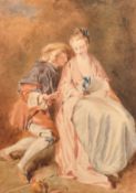 19th Century English School, a group of three watercolours, two of courting figures, the third of
