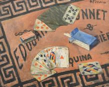 A. Ferrari, Mid-20th Century Continental School, a still life study of playing cards, oil on canvas,