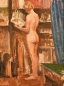 Stephen Chapman, 'Nude', An interior scene of a female nude standing holding a magazine, oil on