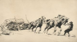 George Soper (1870-1942), 'Timber Hauling, No. 1', etching, signed in pencil, plate size 6