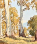 Gerard Mutsaers (B. 1947) Australian, figures walking by tall trees, oil on panel, 14