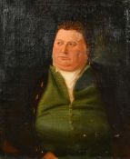 Late 18th Century, probably English School, a portrait of a rotund gentleman in a green waistcoat,
