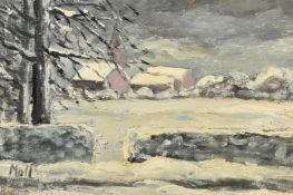 Moll (early 20th Century) Dutch, A night scene of a landscape and church covered in heavy snow,