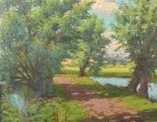 Rudolph Onslow Ford (b.1875), 'The mill stream', river Ouse, a path between the river and canal with