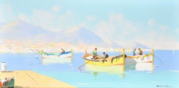 Cecil Rochfort Doyly John (1906-1993), 'French Fishermen off the French Coast at Monte Carlo', oil