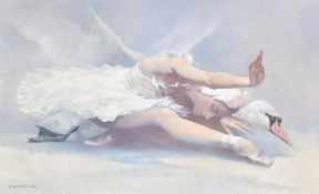 Tony Butler (20/21st Century) British, Swan Lake, a female figure and a white swan, oil on canvas,