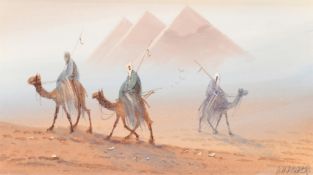 Douglas H. Pinder (1886-1949), A group of four Eastern desert scenes all with men on Camels,