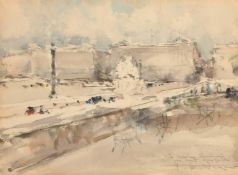 Andre Frederic Wagner (b.1885) A Paris street scene, watercolour, inscribed and signed in pencil,