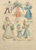 A group of three late 19th Century Paris fashion colour prints, one 12.5