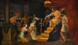 20th Century Continental School, The Judgement of King Solomon, oil on canvas, indistinctly