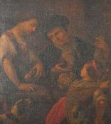Flemish School, late 18th Century, a scene of figures in a marketplace, oil on canvas laid down,