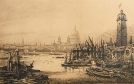 Walter W. Burgess, 'The Dewar Challenge Trophy', two sepia etchings, (Thames views), both signed