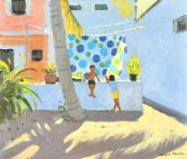 Andrew Macara (b. 1944) British, 'West Indies', children playing in a courtyard, oil on canvas,