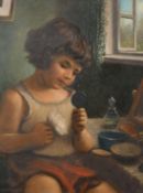 Morton (mid 20 Century), A young girl seated next to a dressing table holding a small looking