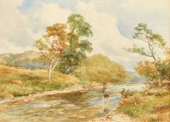 David Bates (1840-1921) British, 'The Trout Fisher', watercolour, signed, 9.75