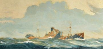 S. E. Beck (1903-2000) British, An armed merchant vessel, oil on canvas, signed, 14