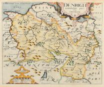 Christopher Saxon, A hand coloured engraved map of Denbigh, 10