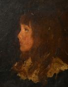 Late 19th Century, A side view portrait of a young girl with long hair, oil on panel, 11.25