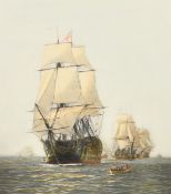 Harold Wyllie after W.L. Wyllie. 'The first journey of Victory, 1778', hand-coloured engraving, 19.