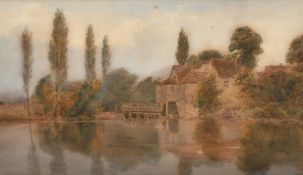 Edward Tucker (19th Century) British, View across the mill pond toward the mill, watercolour,