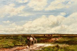 Edmund Morison Wimperis (1835-1900), British, an extensive flat landscape with cattle and a man with
