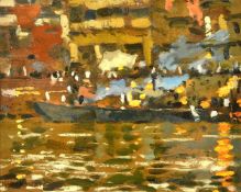Ken Howard (1932-2002) British, 'From the Ganges, Evening', oil on board, signed, inscribed verso,