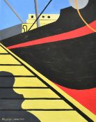 After Ralston Crawford, study of a ship, probably gouache, 17.5