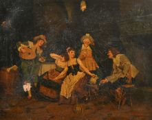 L. Cerale (19th Century) Italian, A pair of interior scenes with men and maidens merrymaking,