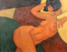 Kanwaldeep Singh Kang, signed Nicks (1964-2007) British, A reclining nude lady, oil on canvas,
