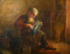 Circa 1900, An interior scene with an elderly man seated in a workshop, oil on canvas, 13