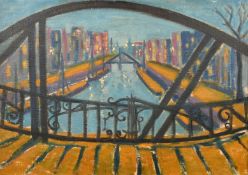 20th Century, An evening canal scene, oil on canvas, 17