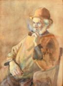 Late 19th Century English School, a study of a seated gentleman smoking a pipe, watercolour,